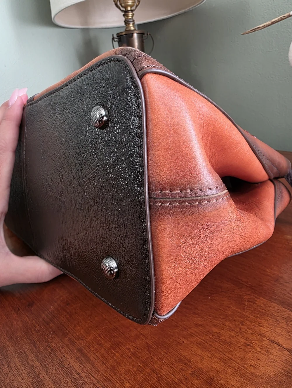 Floral Leather Satchel Crossbody Bag Tan Brown NWOT